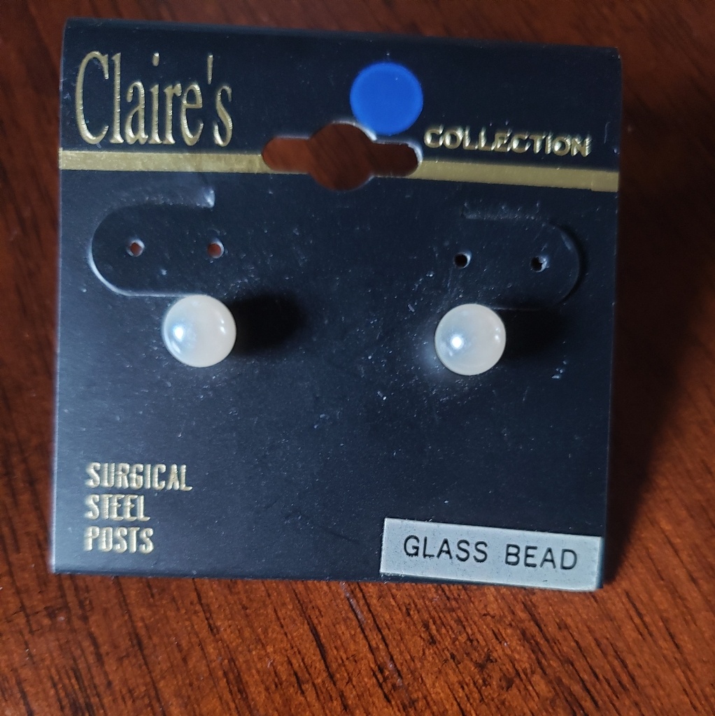 Pearl Glass Bead Surgical Steel Post Earrings